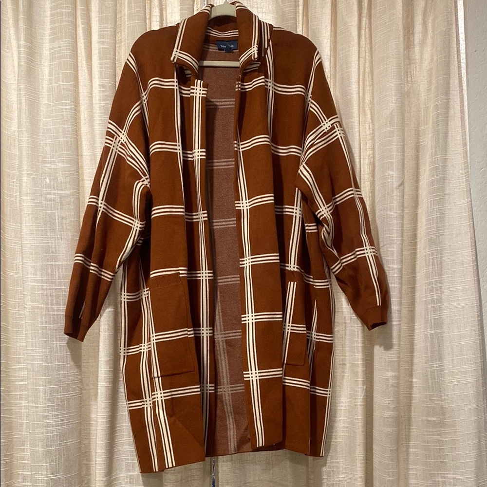 Modcloth Brown Plaid Oversized Coat